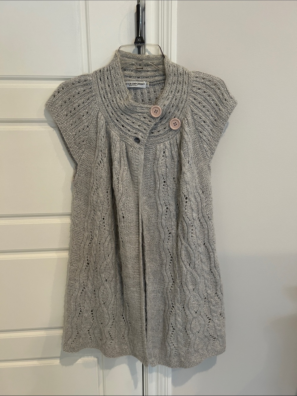 Slightly used Cotton Emporium Light Gray Cable Knit Short Sleeve Cardigan
